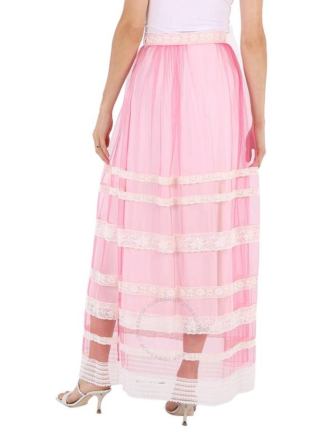 Burberry Ladies Bright Pink Floral Lace-trim Tulle Maxi Skirt, Brand Size 6 (US SIze 4) - BURBERRY - BALAAN 3