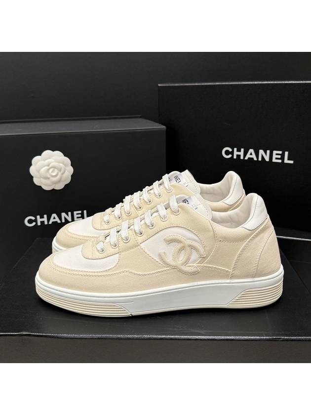 Men's Sneakers CC Logo Cotton Beige - CHANEL - BALAAN 6