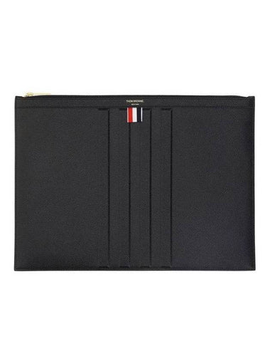 Logo Striped Pebbled Leather Clutch Bag Black - THOM BROWNE - BALAAN 1