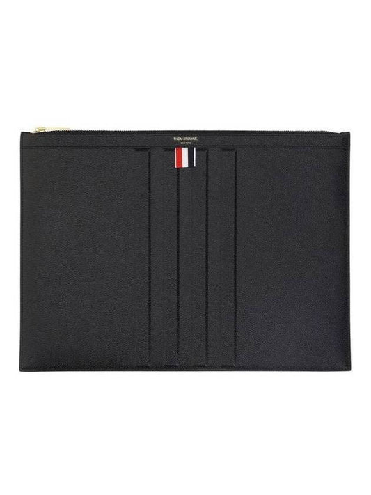 Logo Striped Pebbled Leather Clutch Bag Black - THOM BROWNE - BALAAN 1