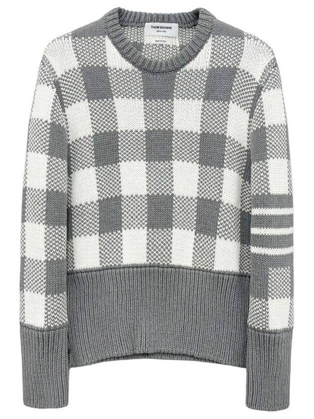 Men's 4 Bar Gingham Check Jacquard Knit Top Grey - THOM BROWNE - BALAAN 2