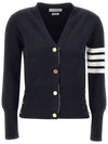 Milano Stitch 4 Bar Classic V Neck Fine Merino Wool Cardigan Navy - THOM BROWNE - BALAAN 2