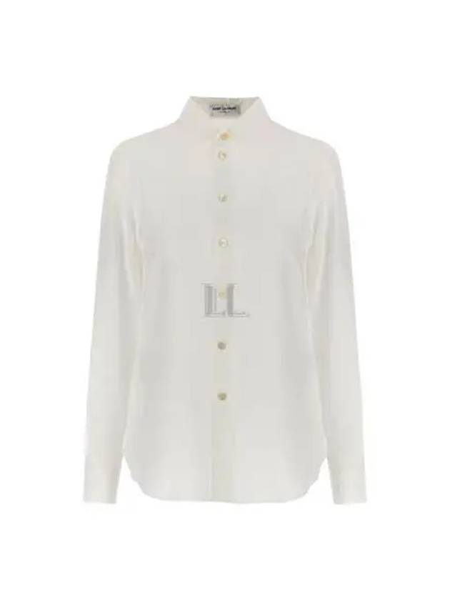 Basic Slim Fit Silk Shirt White - SAINT LAURENT - BALAAN 2