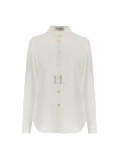 Basic Slim Fit Silk Shirt White - SAINT LAURENT - BALAAN 2