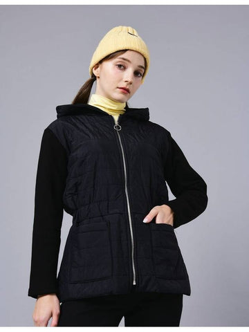 Women s Wellon Padded Jersey Patch Hood Zip up Elastic Belt Black Jacket DO6232JK97 - DOYOUKNOWMC GOLF WEAR - BALAAN 1