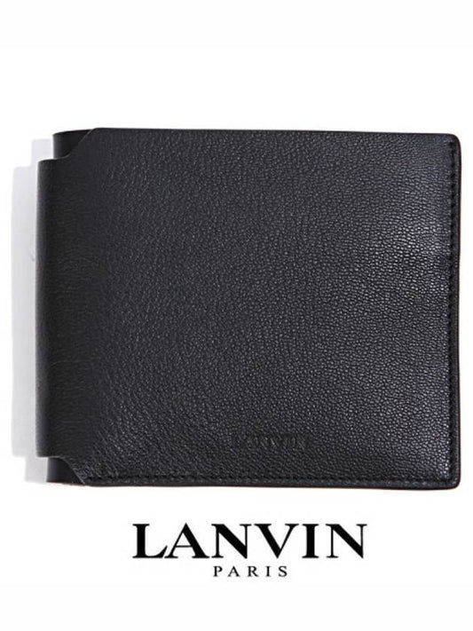 Logo 8CC Bi-Fold Goatskin Half Wallet Black - LANVIN - BALAAN 2