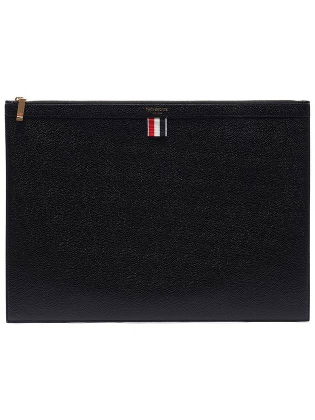 Pebble Grain Leather Large Zipper Laptop Holder Black - THOM BROWNE - BALAAN 4