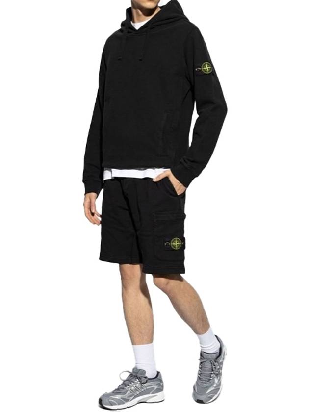 Wappen Patch Brushed Cotton Fleece Hoodie Black - STONE ISLAND - BALAAN 7