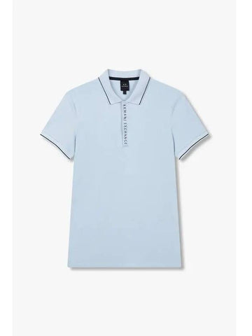 Men s Logo Placket Polo Shirt Light Blue - ARMANI EXCHANGE - BALAAN 1