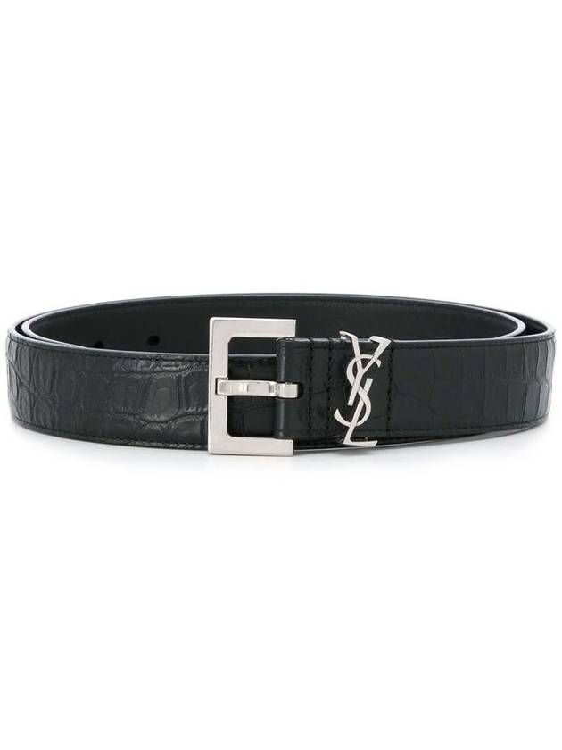 Monogram Crocodile Leather Belt Black - SAINT LAURENT - BALAAN 2