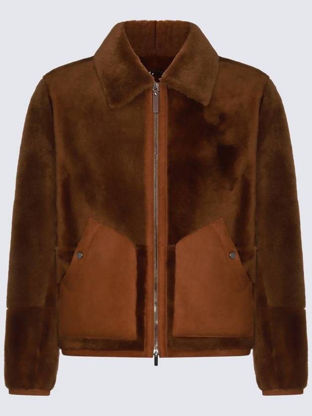 Canali Brown Leather Jacket - CANALI - BALAAN 1