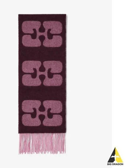 Fringe Detail Wool Scarf Burgundy - GANNI - BALAAN 2