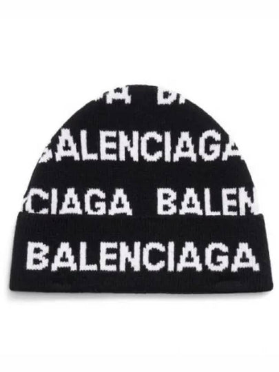 Intarsia Knit Wool Blend Beanie Black - BALENCIAGA - BALAAN 2