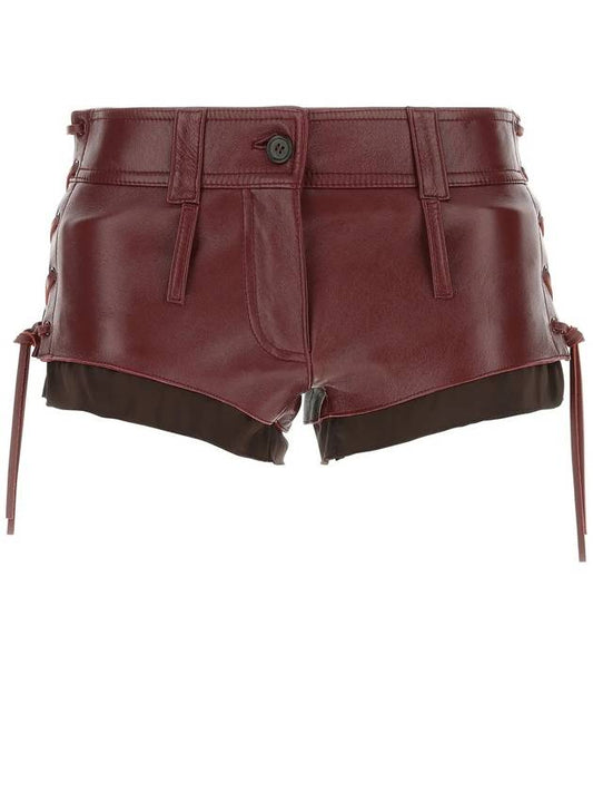 Women's Nappa Leather Shorts Amaranth Red - MIU MIU - BALAAN.