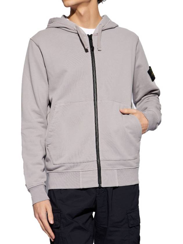 Garment Dyed Cotton Fleece Full Zip Hooded Jacket Light Grey - STONE ISLAND - BALAAN 3