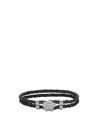 Medusa Braided Leather Bracelet Black - VERSACE - BALAAN 2