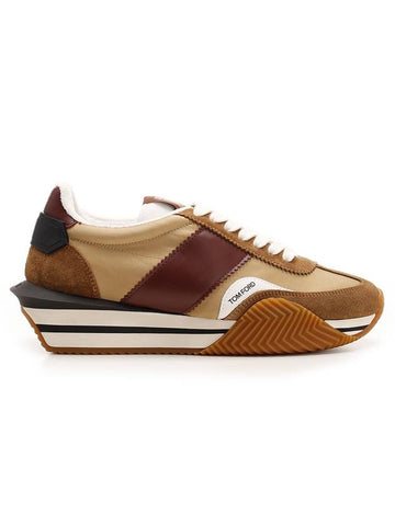 James Panel Suede Nylon Low Top Sneakers Brown - TOM FORD - BALAAN.