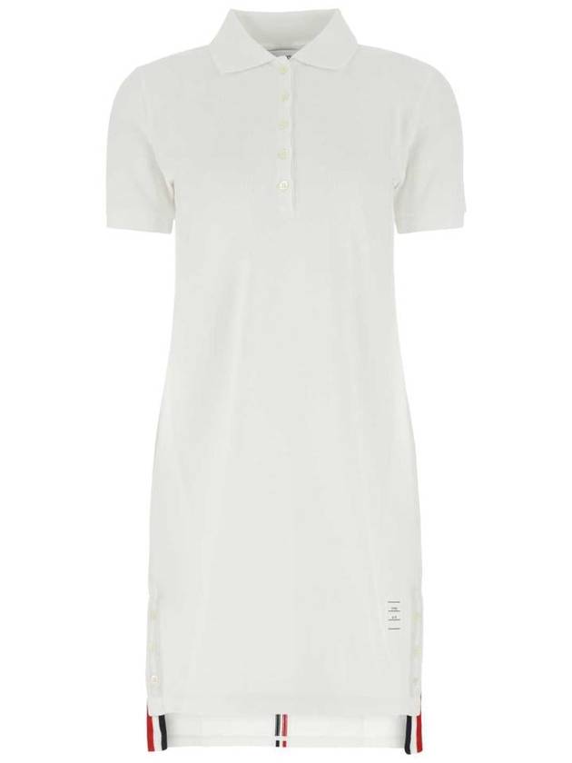 Classic Cotton Pique Center Back Stripe A-Line Short Sleeve Polo Shirt Short Dress White - THOM BROWNE - BALAAN 2