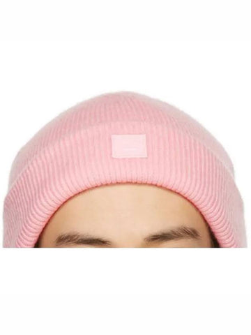 FACE Face Logo TurnUp Rib Wool Short Beanie Hat Pink - ACNE STUDIOS - BALAAN 1