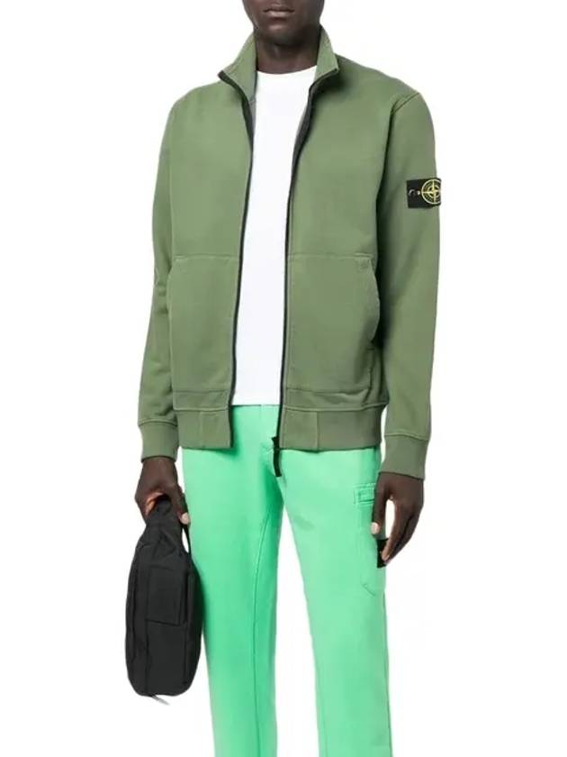 Garment Dyed Cotton Fleece Zip Up Jacket Olive - STONE ISLAND - BALAAN 3