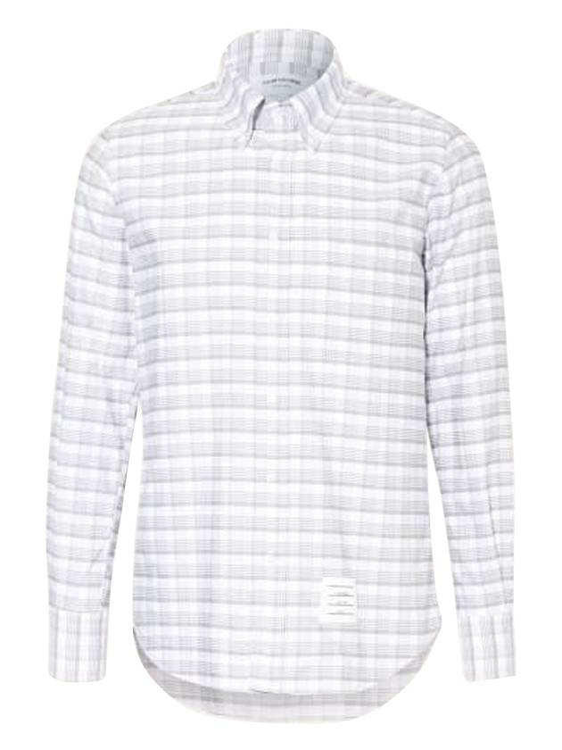 Striped Check Oxford Long Sleeve Shirt Grey - THOM BROWNE - BALAAN 1