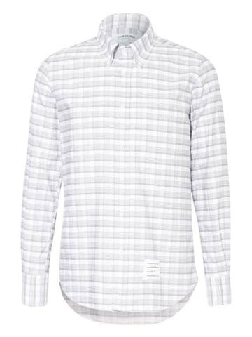 Striped Check Oxford Long Sleeve Shirt Grey - THOM BROWNE - BALAAN 1