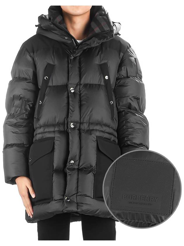 logo applique nylon puffer padding charcoal gray - BURBERRY - BALAAN.