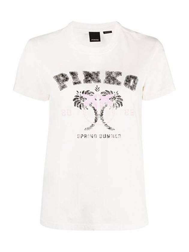 Tivoli Palm Tree Short Sleeve T Shirt White - PINKO - BALAAN 1