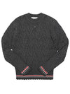 Women's Pointel Cable Merino Wool Pullover Knit Top Grey - THOM BROWNE - BALAAN 3