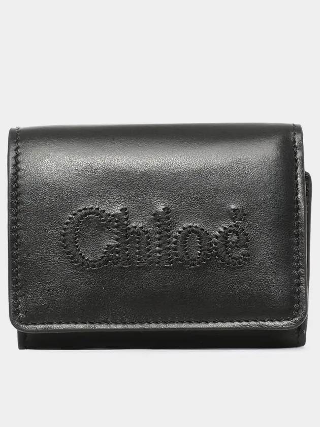 Embroidered Logo Leather Half Wallet Black - CHLOE - BALAAN 3