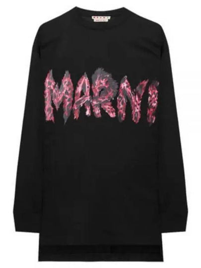 Logo Print Cotton Long Sleeve T-Shirt Black - MARNI - BALAAN 2