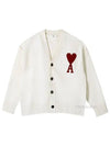 Heart Logo V Neck Wool Cardigan Off White - AMI - BALAAN 2