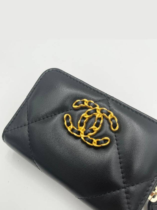 19 Lambskin Gold Zipper Card Wallet Black - CHANEL - BALAAN 2