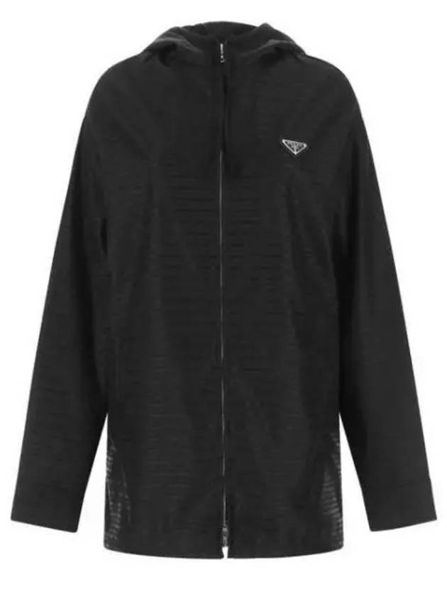 Triangle Logo Re-Nylon Zip Up Hoodie Black - PRADA - BALAAN 2