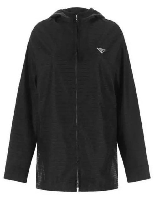 Triangle Logo Re-Nylon Zip Up Hoodie Black - PRADA - BALAAN 2