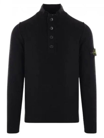 Wappen Patch Half Button Lambswool Knit Top Black - STONE ISLAND - BALAAN 2