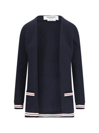 Cricket Stripe Lightweight Textured Cotton V-Neck Cardigan Navy - THOM BROWNE - BALAAN 2