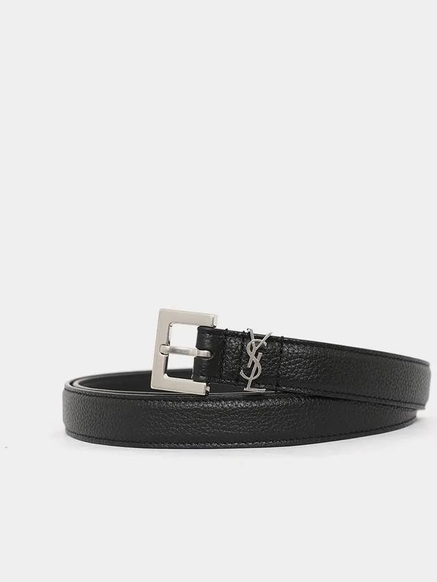 Men's Monogram Grain Belt Black - SAINT LAURENT - BALAAN 3