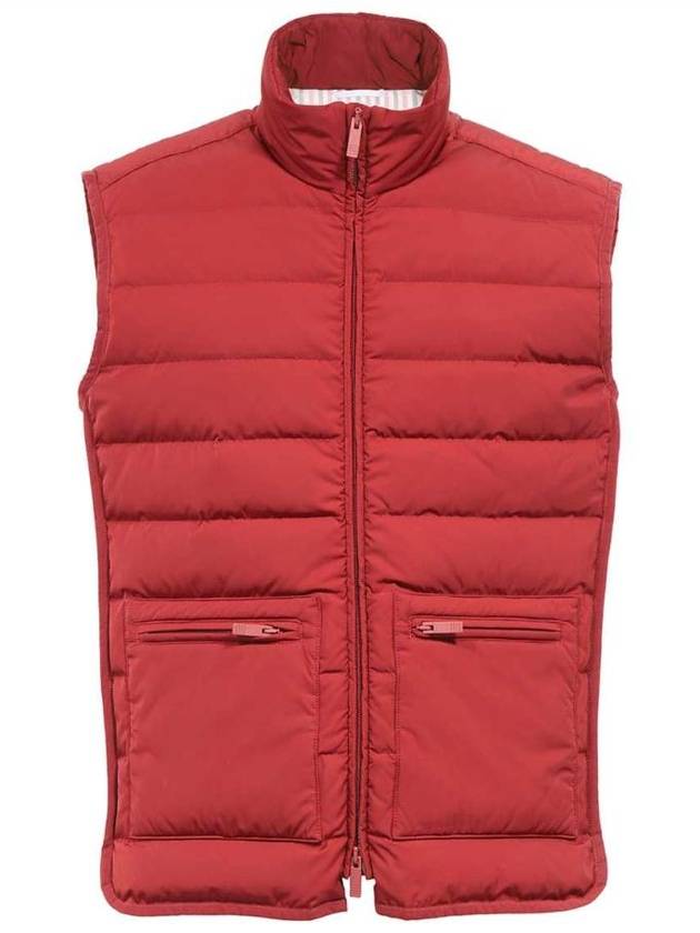 Poly Twill Down Fill 4-Bar Funnel Neck Knit Panel Vest Red - THOM BROWNE - BALAAN 1