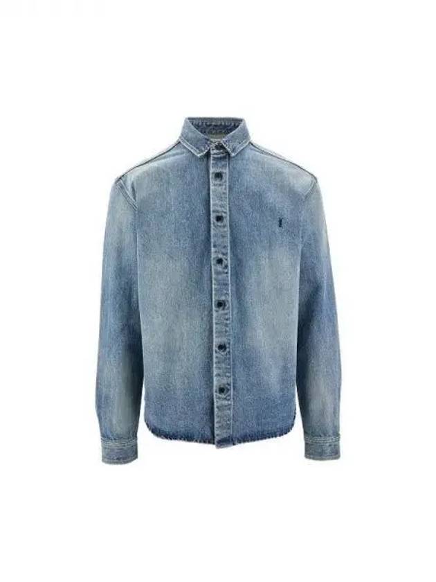 Cassandra monogram embroidered denim shirt - SAINT LAURENT - BALAAN 1