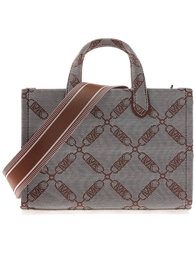 Gigi Small Empire Logo Jacquard Tote Bag Beige Brown - MICHAEL KORS - BALAAN 4