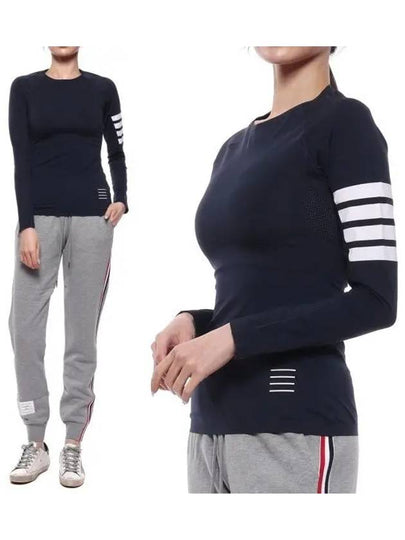 Women's 4 Bar Stripe Crewneck Compression Long Sleeve T-Shirt Navy - THOM BROWNE - BALAAN 2