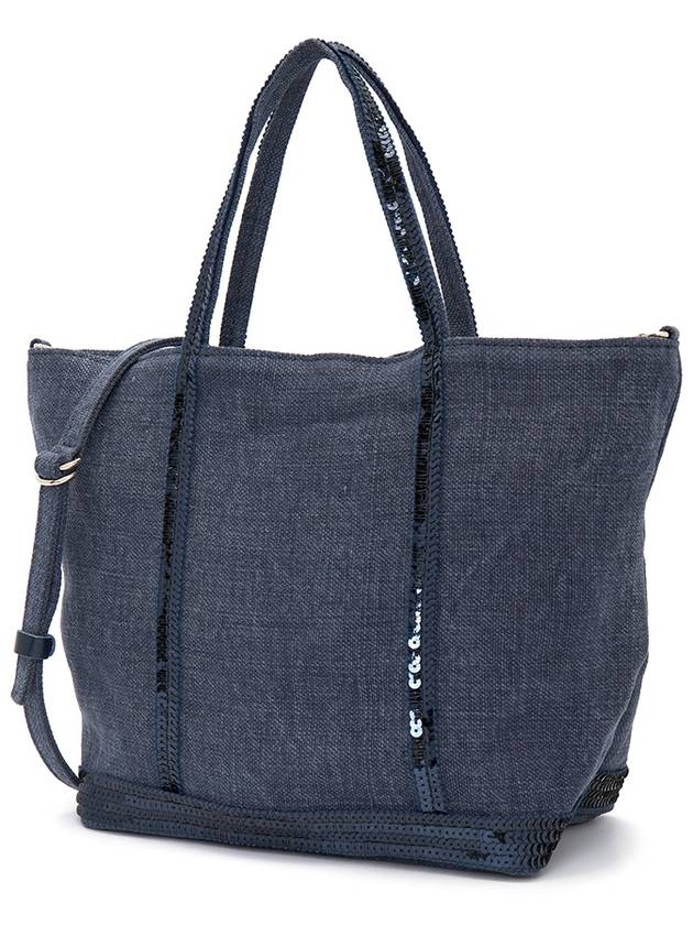 Women's Cabas Small Linen Tote Bag Navy - VANESSA BRUNO - BALAAN 3