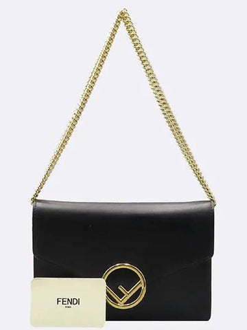 8BS006 Black Leather F is Fendi WOC Chain Cross Bag - FENDI - BALAAN 1