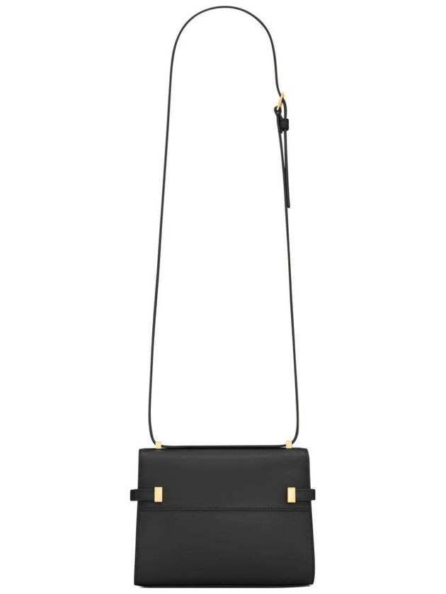 Manhattan Mini Embossed Gold-Tone Logo Leather Cross Bag Black - SAINT LAURENT - BALAAN 6