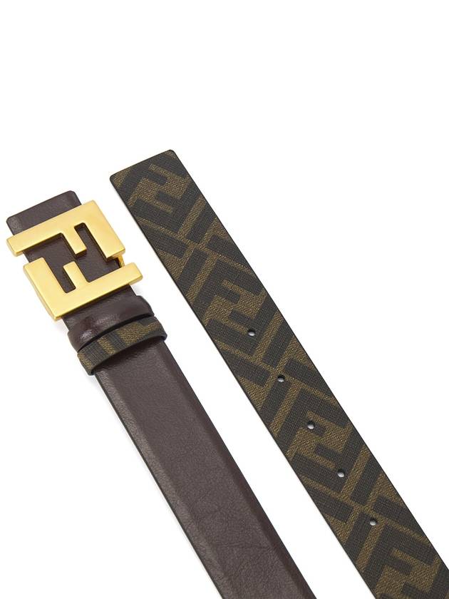 FF Square Buckle Reversible Leather Canvas Belt Brown - FENDI - BALAAN 5