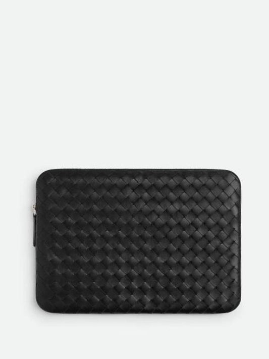 Getaway Intrecciato Leather Clutch Bag Black - BOTTEGA VENETA - BALAAN 1