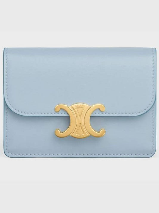 Celine Triomphe Shiny Calfskin Flap Card Holder Light Blue - CELINE - BALAAN 2