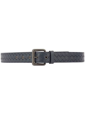 Intrecciato Leather Belt Navy - BOTTEGA VENETA - BALAAN 1