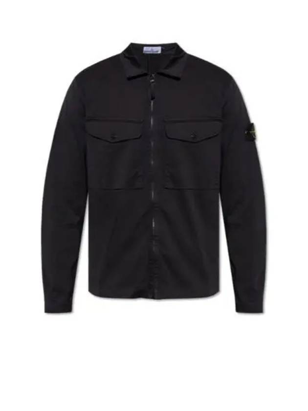 Organic Stretch Cotton Satin Long Sleeve Shirt Black - STONE ISLAND - BALAAN 2